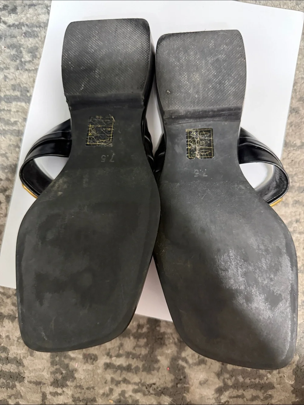 Jeffrey Campbell Black Leather Thong Sandals with Bamboo-Style Gold Hardware